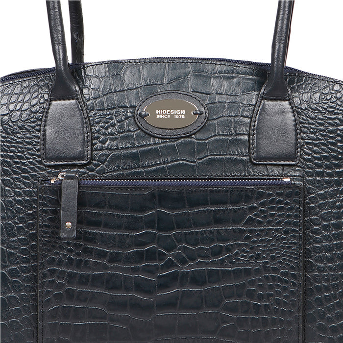 Calama 01 Blue Leather Tote Bag