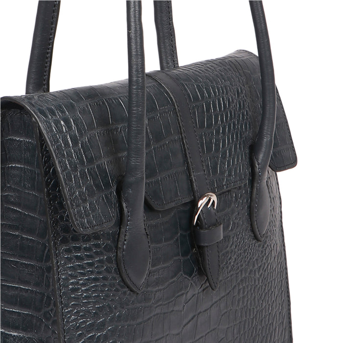 Cali 03 Blue Leather Tote Bag