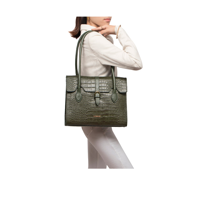Cali 03 Green Leather Tote Bag