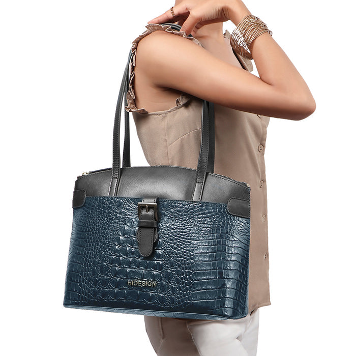 Camila Sb 02 Blue Leather Tote Bag