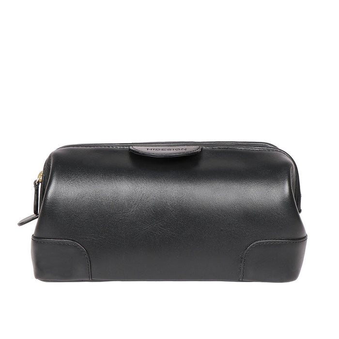Capri Black Leather Wash Bag