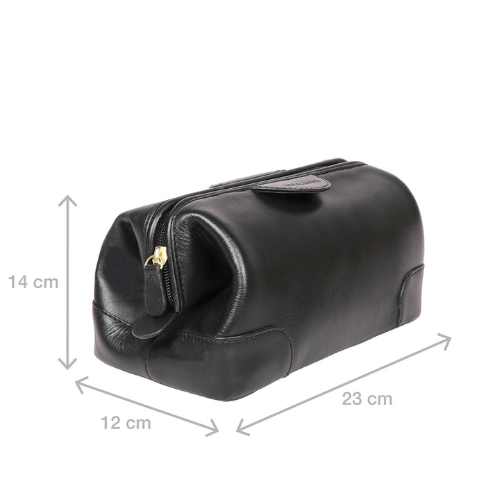 Capri Black Leather Wash Bag
