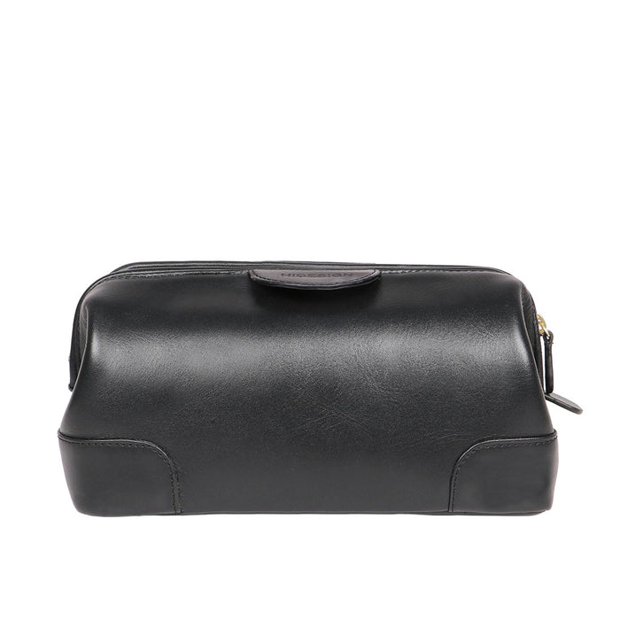 Capri Black Leather Wash Bag