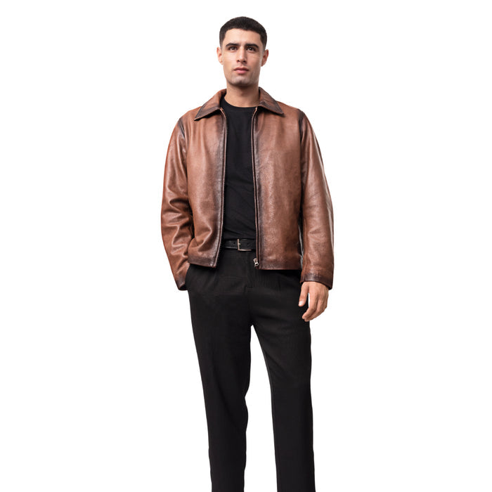 Carlos 01 Men's Brown Zip Up Style Leather Jacket
