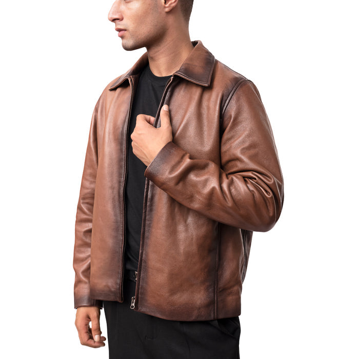 Carlos 01 Men's Brown Zip Up Style Leather Jacket