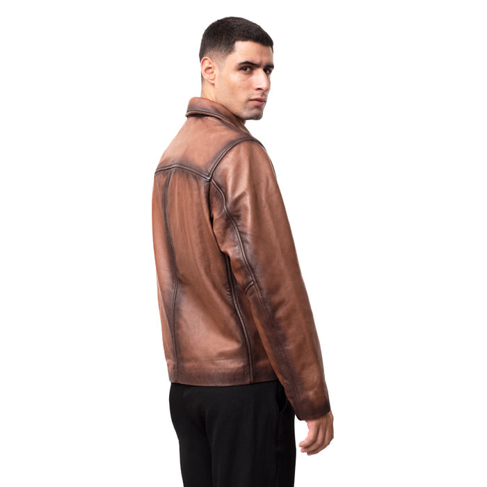 Carlos 01 Men's Brown Zip Up Style Leather Jacket