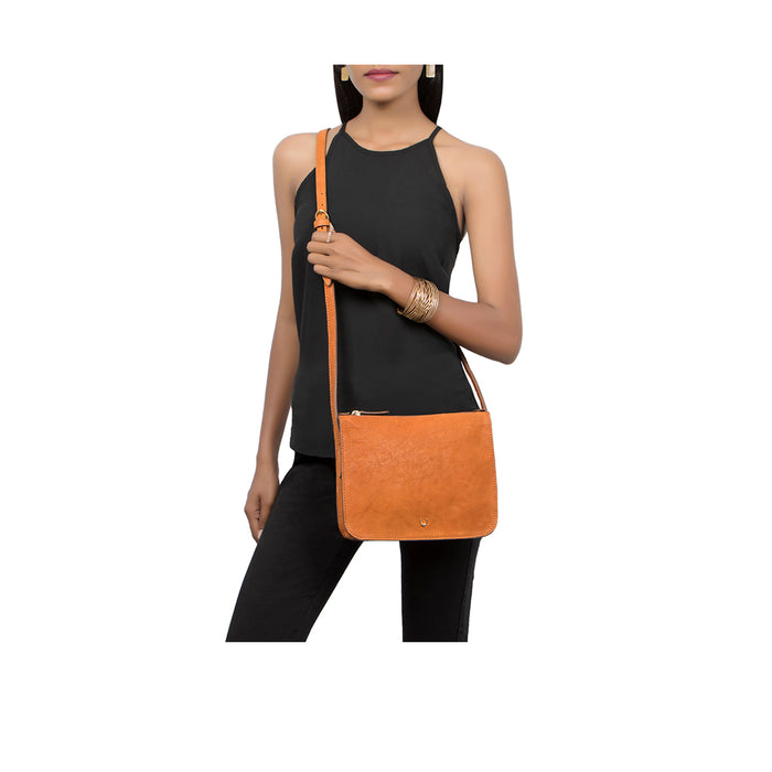 Carmel 01 Orange Leather Sling Bag