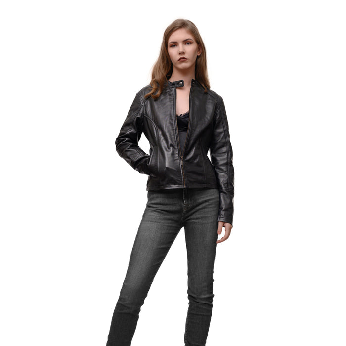 Carmen 01 Women's Black Racer Style Leather Jacket