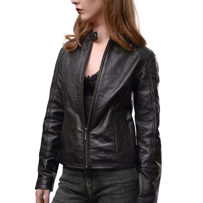 Carmen 01 Women's Black Racer Style Leather Jacket
