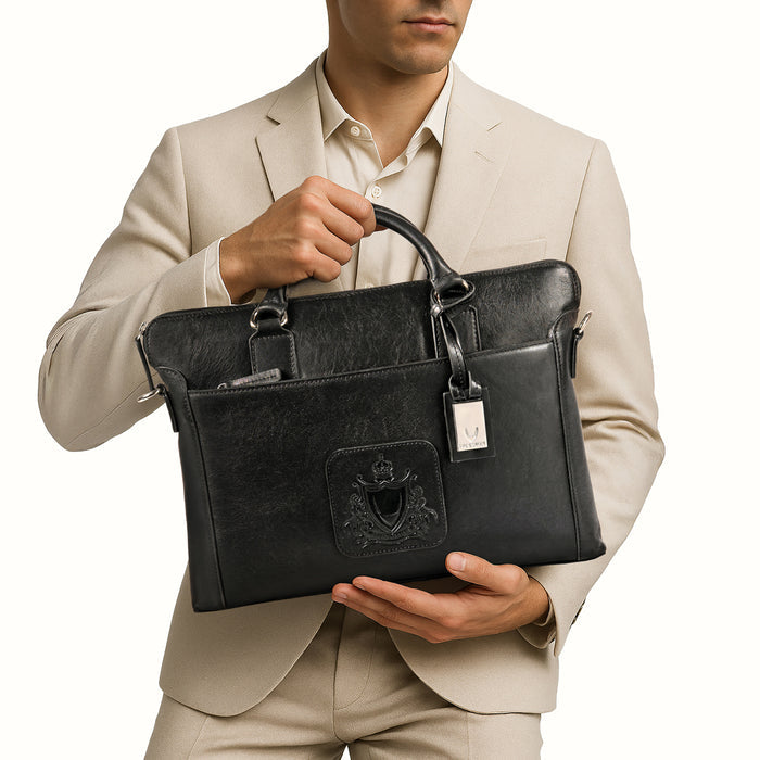 Carnegie 01 Black Leather  Laptop Bag