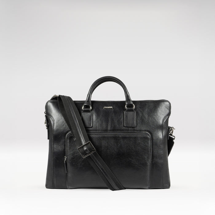 Carnegie 02 Black Leather  Laptop Bag