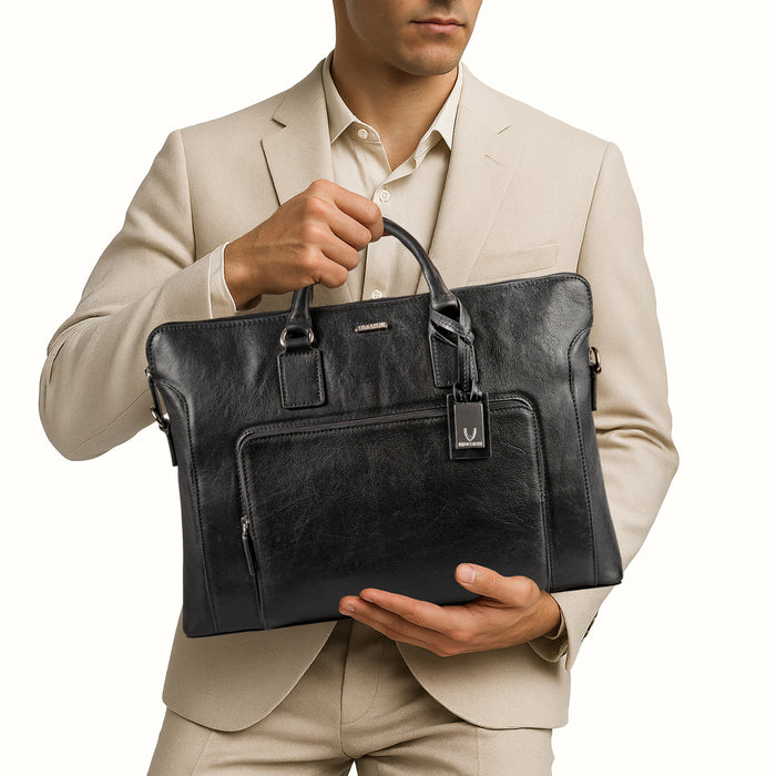 Carnegie 02 Black Leather  Laptop Bag