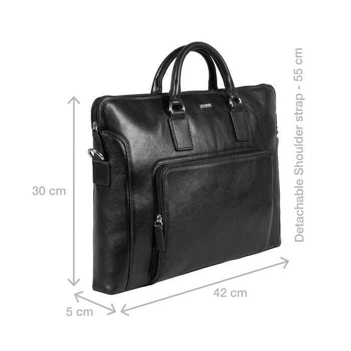 Carnegie 02 Black Leather  Laptop Bag
