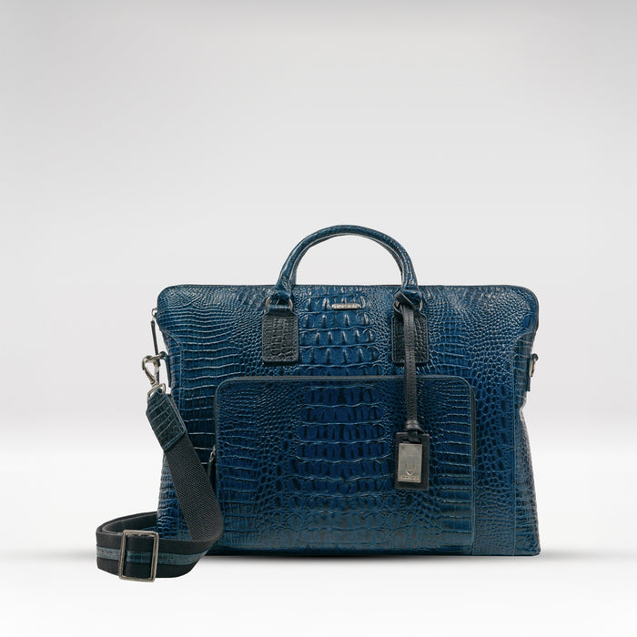 Carnegie 02 Blue Leather Laptop Bag