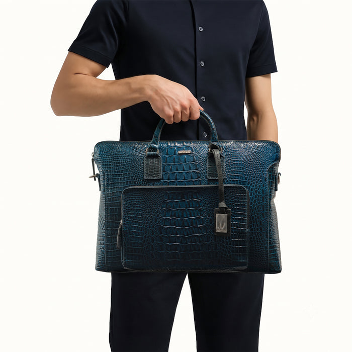 Carnegie 02 Blue Leather Laptop Bag