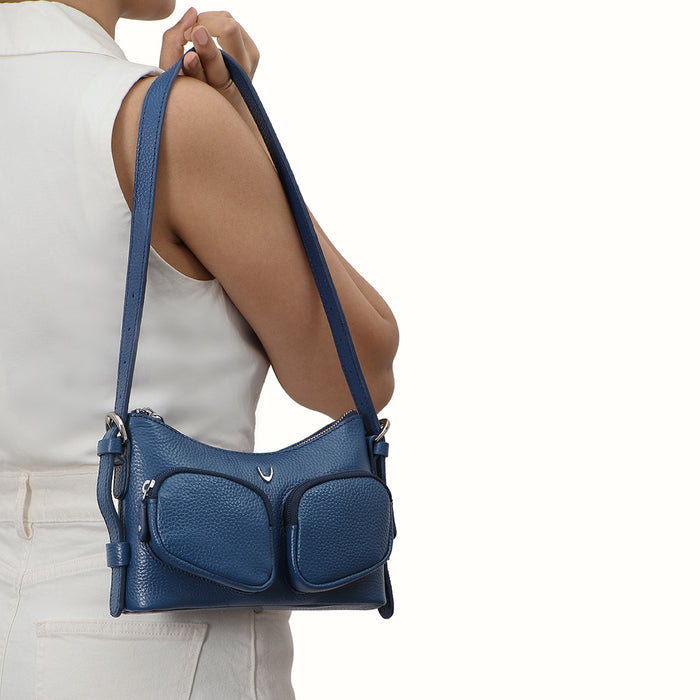 Changi-01 Blue Leather Shoulder Bag
