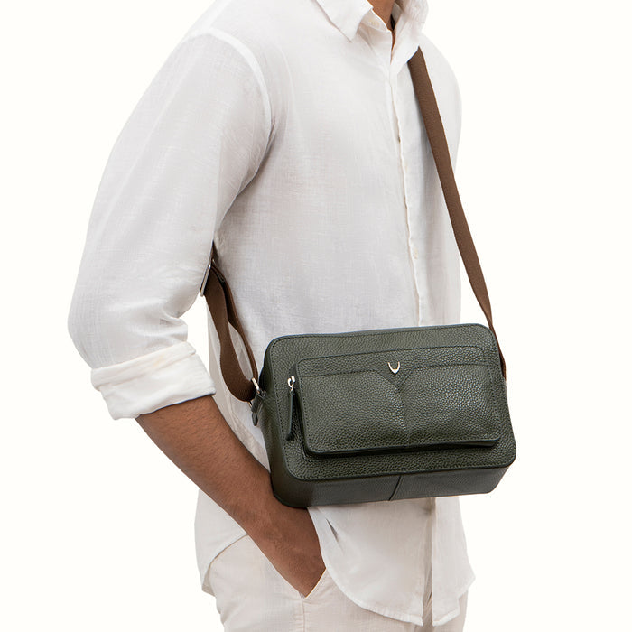 Changi-02 Green Leather  Crossbody