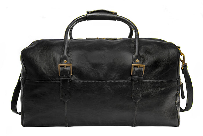 Charles 01 Black Leather Duffle Bag