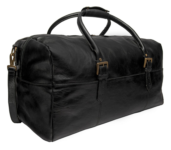 Charles 01 Black Leather Duffle Bag