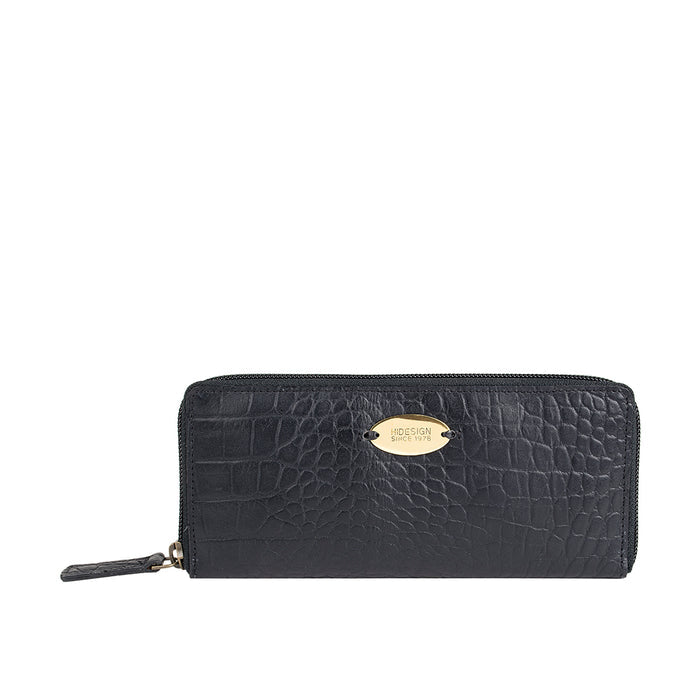 Claea W2  Black Leather Zip Around Wallet