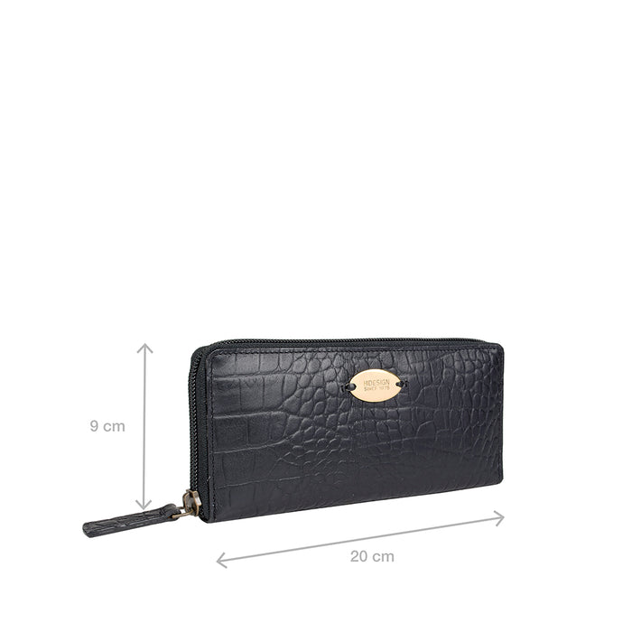 Claea W2  Black Leather Zip Around Wallet