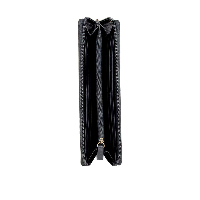 Claea W2  Black Leather Zip Around Wallet