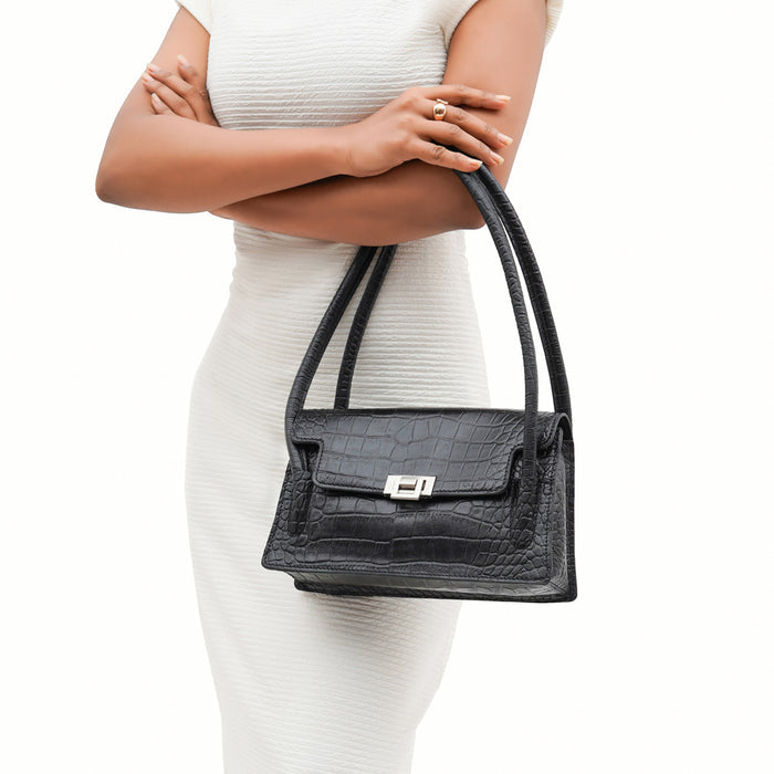 Clarisse Black Leather Shoulder Bag