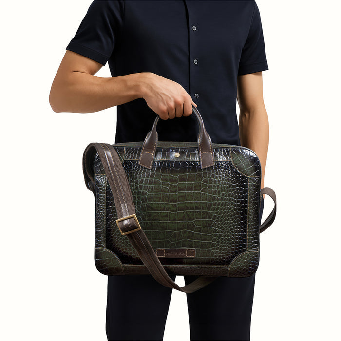 Clooney Green Leather  Briefcase