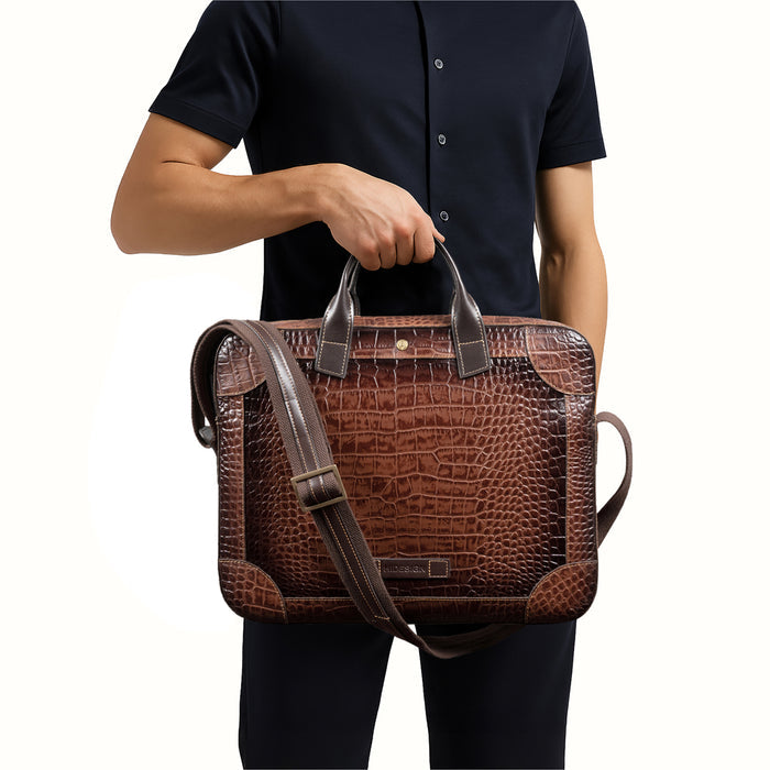 Clooney Tan Leather  Briefcase