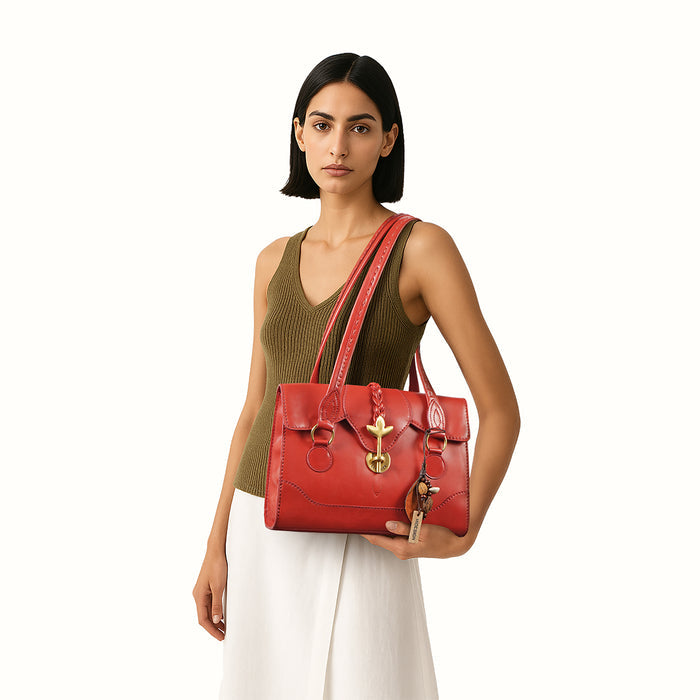 Clover 02 Red Leather Tote Bag
