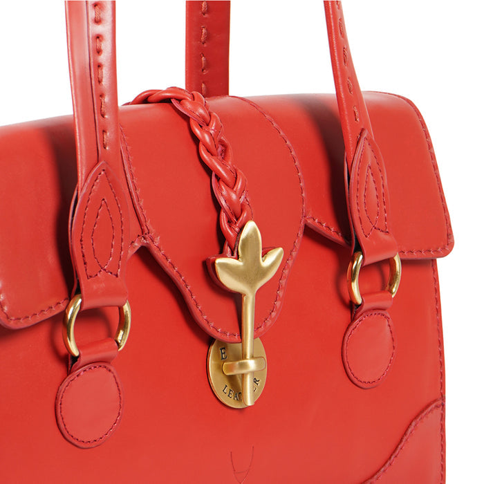 Clover 02 Red Leather Tote Bag