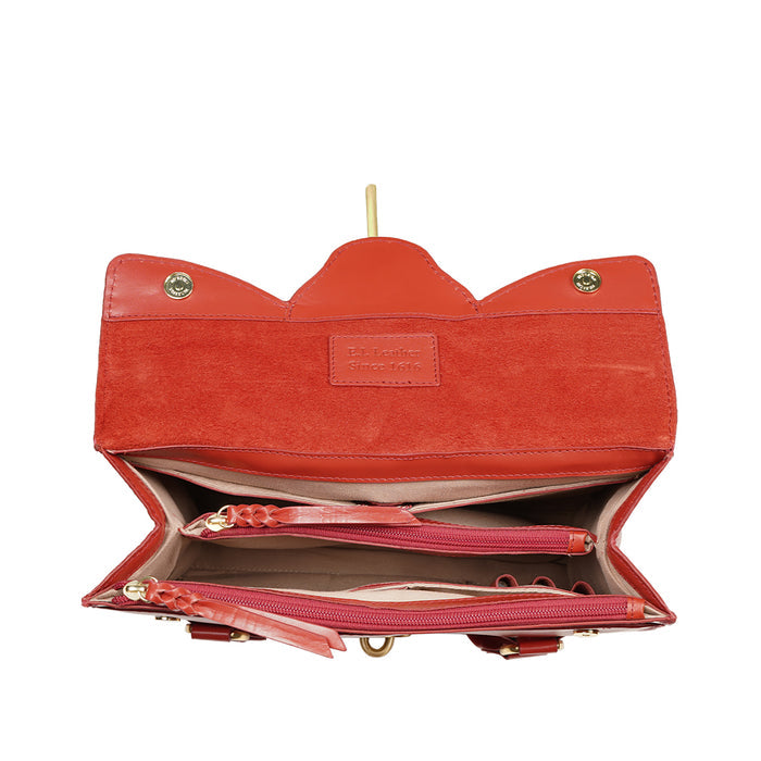 Clover 02 Red Leather Tote Bag