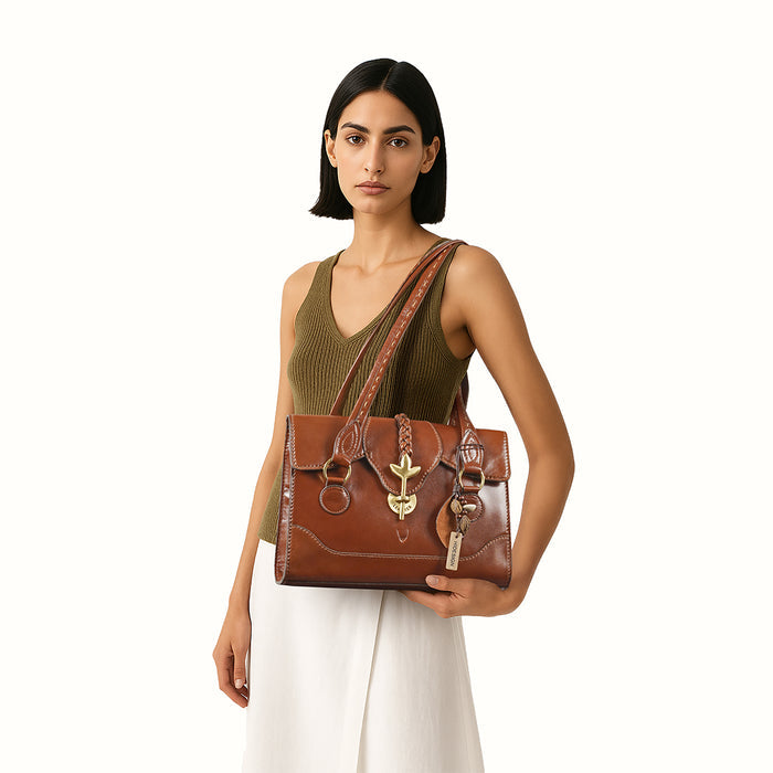 Clover 02 Tan Leather Tote Bag