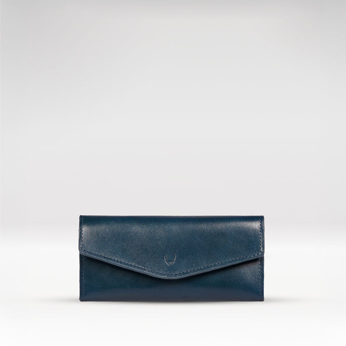 Clover W2 Blue Leather Trifold Wallet