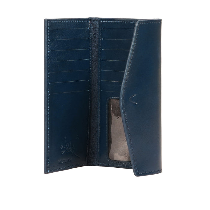 Clover W2 Blue Leather Trifold Wallet
