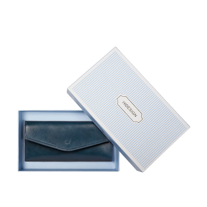 Clover W2 Blue Leather Trifold Wallet