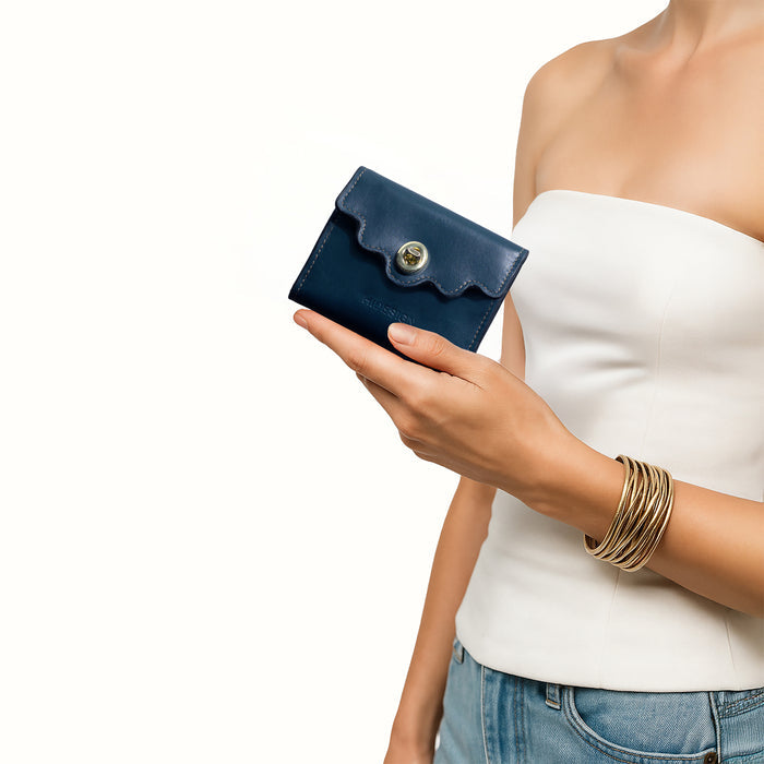 Comtesse W1 Blue Leather Tri-Fold Wallet