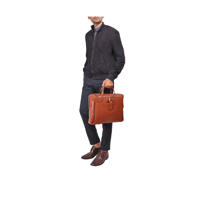 Confucius 02 Tan Leather  Briefcase