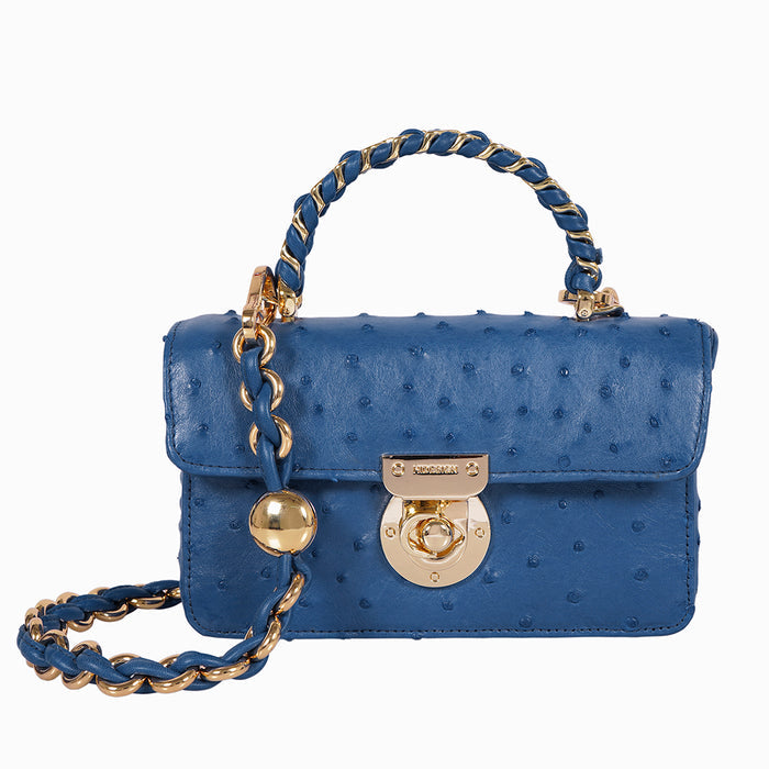 Coral-01 Blue Leather Shoulder Bag