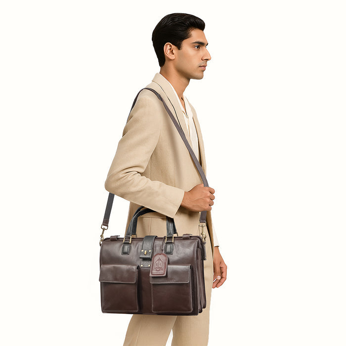 Count 02 Brown Leather  Briefcase