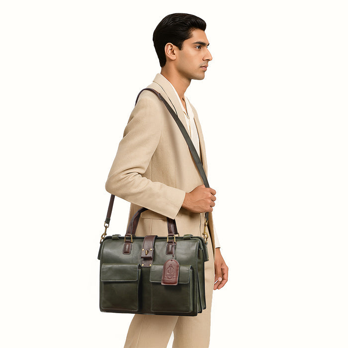 Count 02 Green Leather  Briefcase