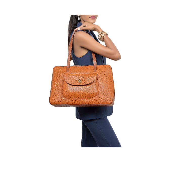 Croco 02 Tan Leather Tote Bag