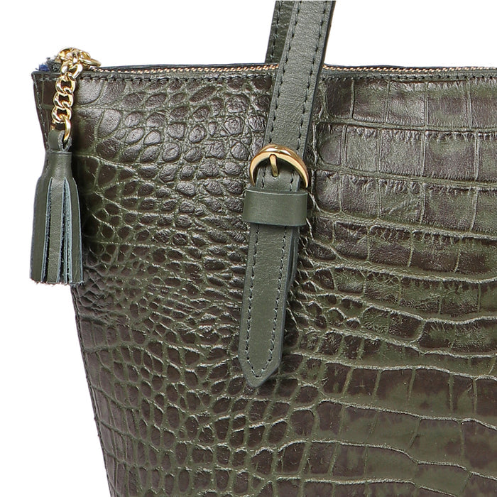 Cusco 01 Green Leather Tote Bag