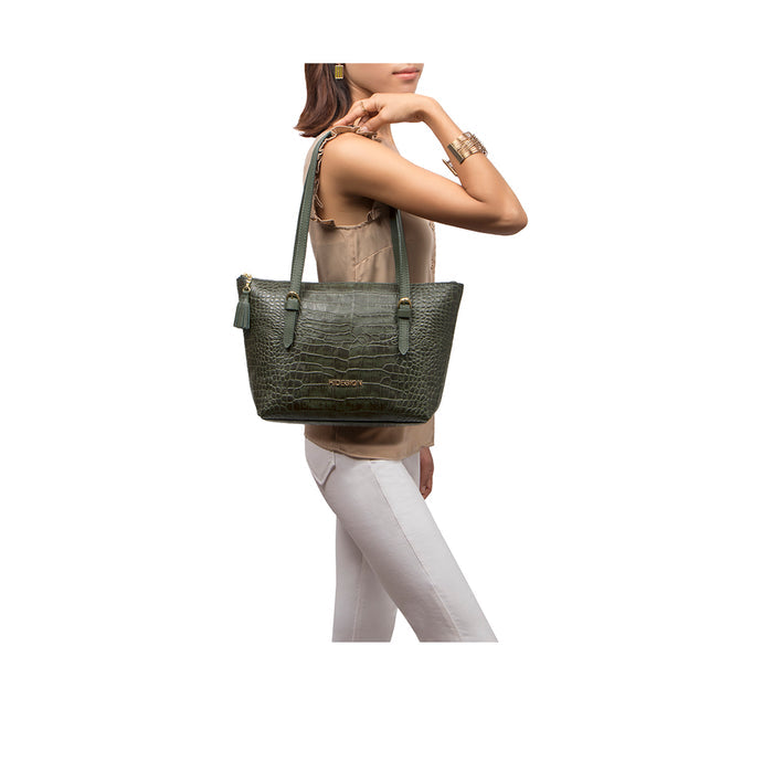 Cusco 01 Green Leather Tote Bag