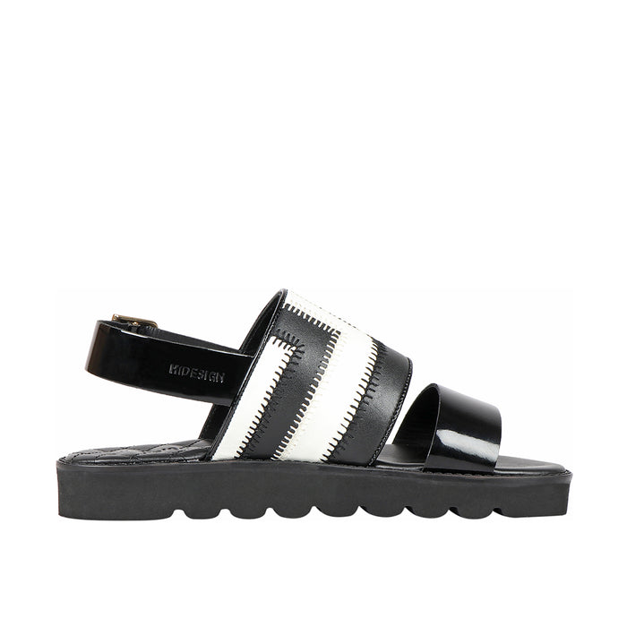 Debbie Women's Black Leather Strap Sandals