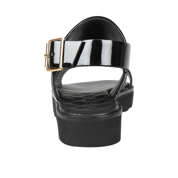 Debbie Women's Black Leather Strap Sandals