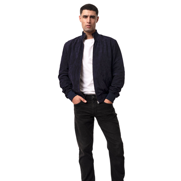 Depp 01 Men's Blue Bomber Style Leather Jacket