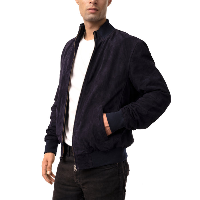 Depp 01 Men's Blue Bomber Style Leather Jacket