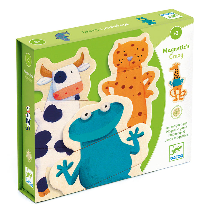 Djeco - 24 piece Wooden Magnetic Crazy Animals Set