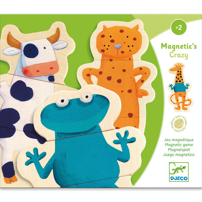 Djeco - 24 piece Wooden Magnetic Crazy Animals Set